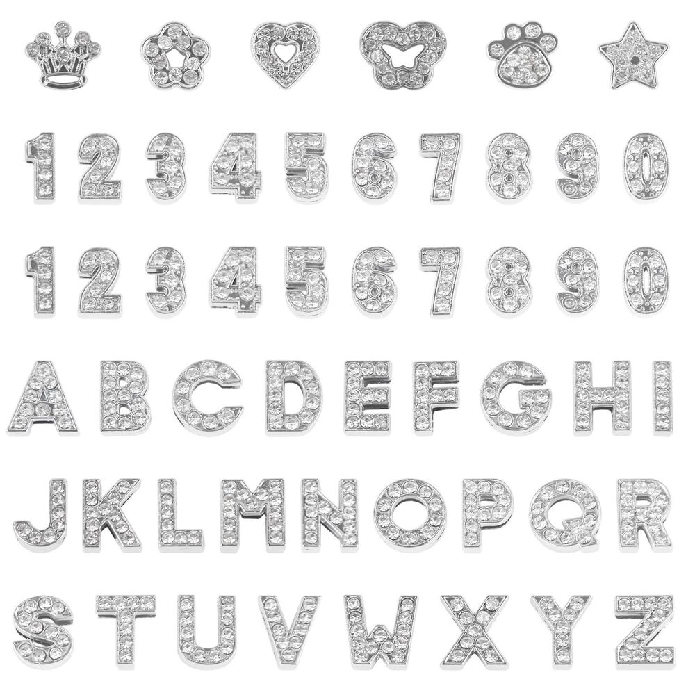 7725 52Pcs Letter Slide Charms Rhinestone Letters Charm Silver Kit Bling